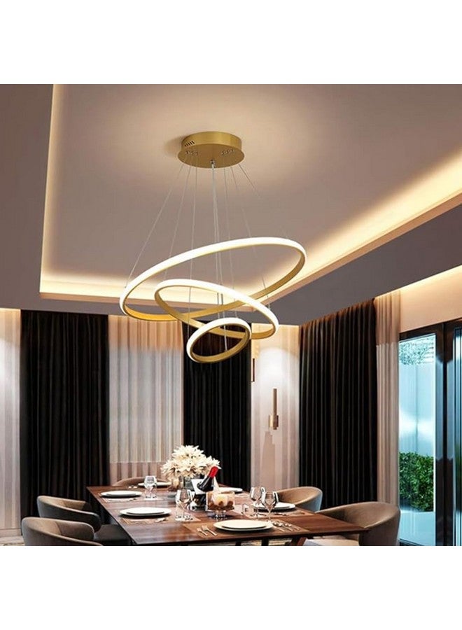 WHITERAY WHITERAY Modern Contemporary Spiral LED 3 Ring Chandelier Hanging Ceiling Pendant Light Adjustable Height with 3 Color Lighting Modes Ideal for Living Room/Bedroom/Office/Home (L-3 String Led (Gold))  - Image 2