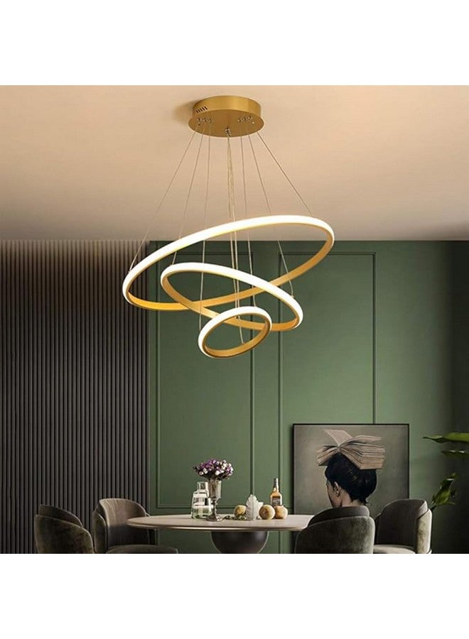 WHITERAY WHITERAY Modern Contemporary Spiral LED 3 Ring Chandelier Hanging Ceiling Pendant Light Adjustable Height with 3 Color Lighting Modes Ideal for Living Room/Bedroom/Office/Home (L-3 String Led (Gold))  - Image 3