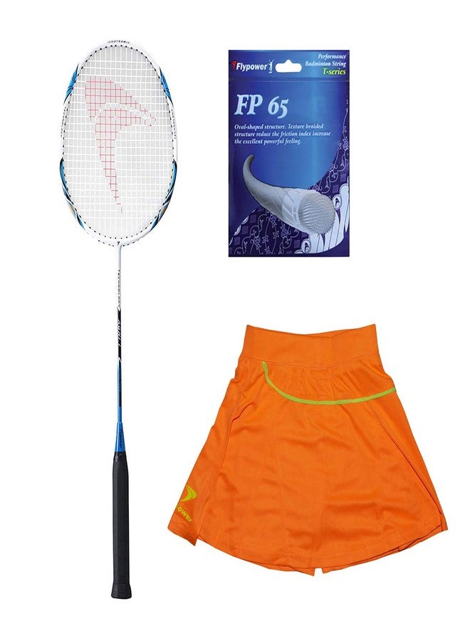 FLYPOWER Badminton Racket Composite Material Agni 1 With String Fp 65 And Skirt Utari Orange Size J-2 - Image 2