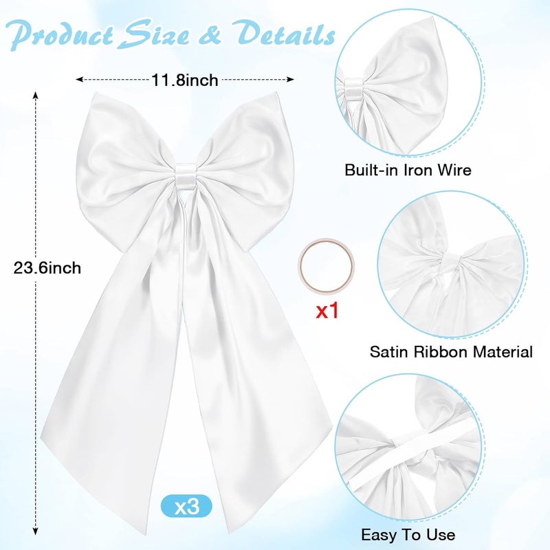 Suncalla 3 Pcs 2 FT Large Bow Decorations Big Satin Bows Hanging Wall Decors for Room Fireplace Coquette Birthday Backdrop Bridal Shower Wedding Bachelorette Christmas Party Supplies(White) - Image 2