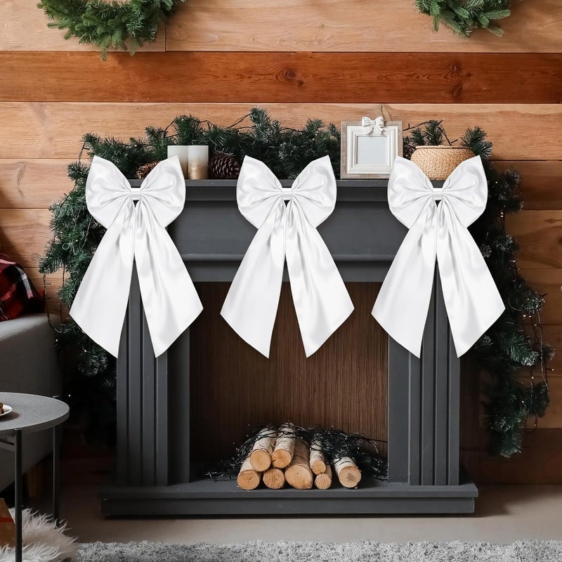Suncalla 3 Pcs 2 FT Large Bow Decorations Big Satin Bows Hanging Wall Decors for Room Fireplace Coquette Birthday Backdrop Bridal Shower Wedding Bachelorette Christmas Party Supplies(White) - Image 1