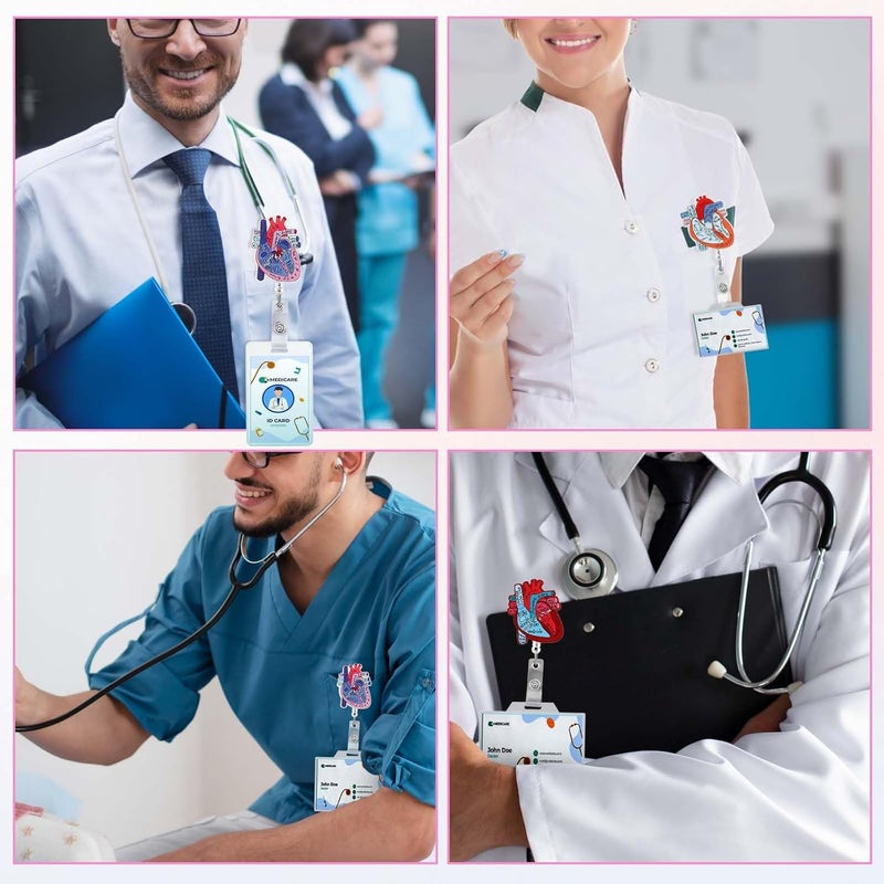 Dimeho 3PCS Cardiac Heart Phlebotomy Badge Reel Holder Retractable with ID Name Card Tag Clip for Nurse Cute Heart Badge Reel for Doctor CNA RN MA ICU LPN Medical Hospital Office Accessories - Image 5