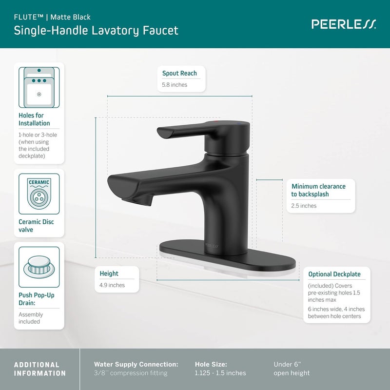 Peerless P1512LFBLM05 Flute Bathroom Faucet 05 GPM Flow Rate Matte Black - Image 3