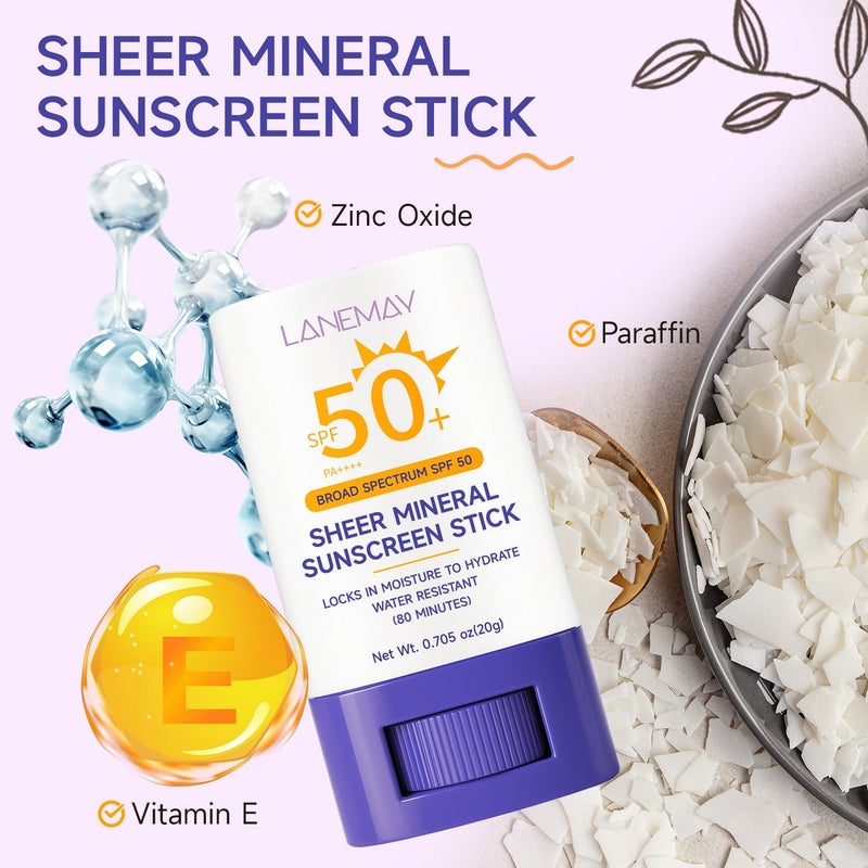 LANEMAY Sheer Mineral Sunscreen Stick SPF 50 - Broad Spectrum, Water Resistant, Hydrating - Image 2