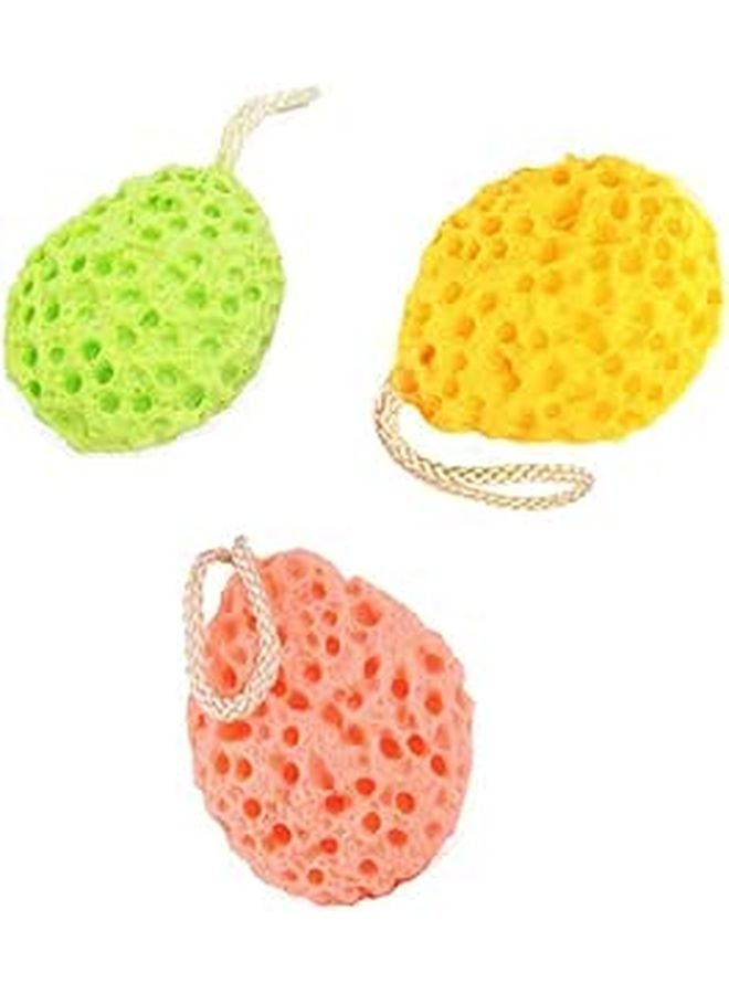 3pcs Honeycomb Bath Sponge Set Exfoliating Body Scrubber Multi Color Yellow Green Orange - Image 1