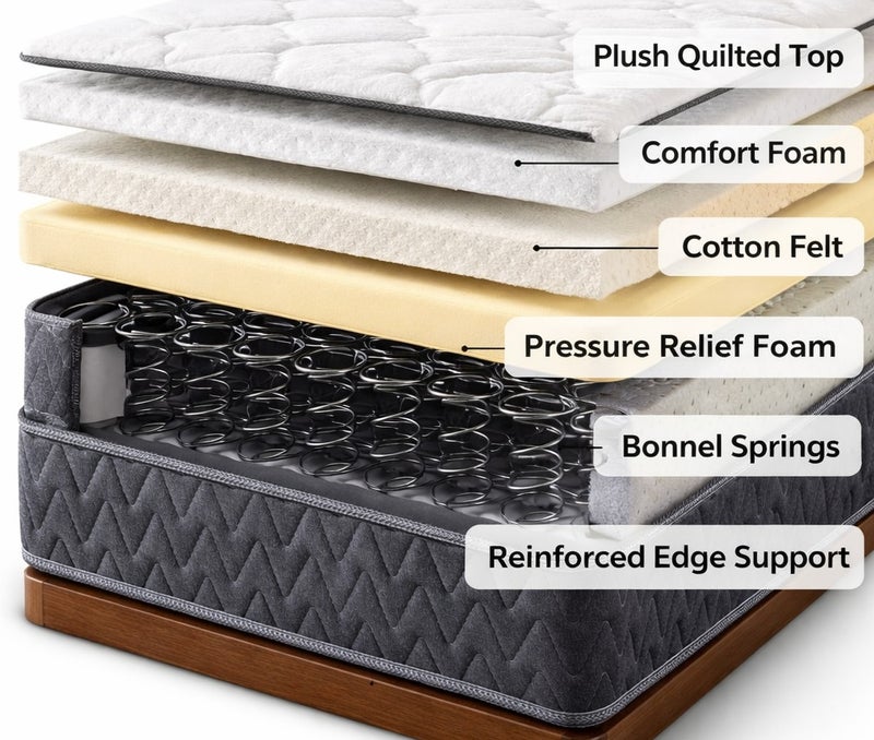 ريكسال هوم مرتبة Rexal Home Cozy بنوابض بونيل مع Pillow Top – مقاس كوين كاليفورنيا 160 × 200 × 25 سم – راحة متوسطة الصلابة - Image 3