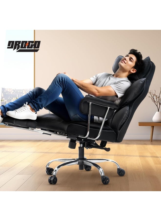 DROGO Ergonomic Executive Office Chair for Work from Home, PU Leather Computer Chair for Study with High Back, Cushion Seat, Armrest, Head & Lumbar Support | Gaming Chair with Footrest & Recline (Black)  - Image 2