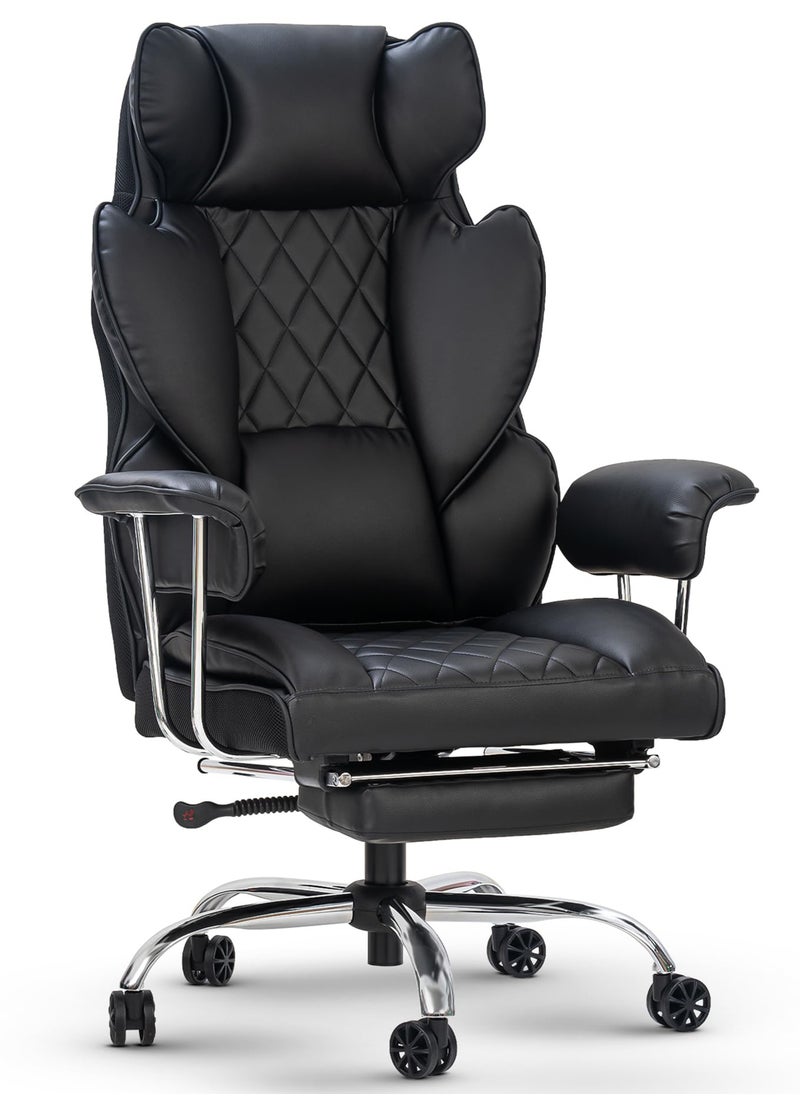 DROGO Ergonomic Executive Office Chair for Work from Home, PU Leather Computer Chair for Study with High Back, Cushion Seat, Armrest, Head & Lumbar Support | Gaming Chair with Footrest & Recline (Black)  - Image 1