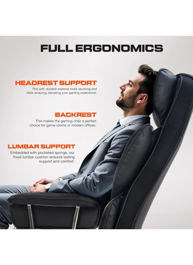 DROGO Ergonomic Executive Office Chair for Work from Home, PU Leather Computer Chair for Study with High Back, Cushion Seat, Armrest, Head & Lumbar Support | Gaming Chair with Footrest & Recline (Black)  - Image 3
