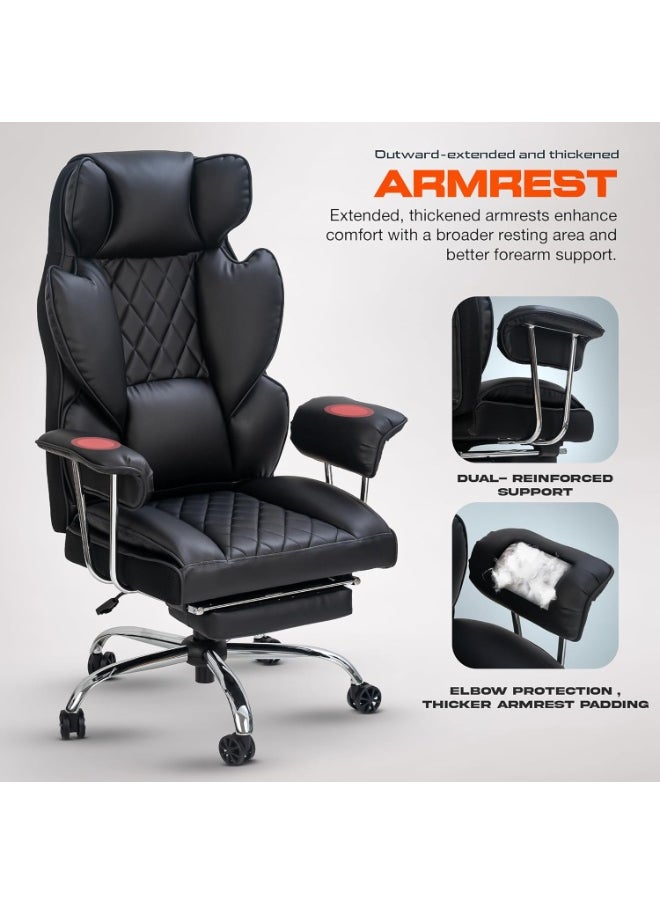 DROGO Ergonomic Executive Office Chair for Work from Home, PU Leather Computer Chair for Study with High Back, Cushion Seat, Armrest, Head & Lumbar Support | Gaming Chair with Footrest & Recline (Black)  - Image 5