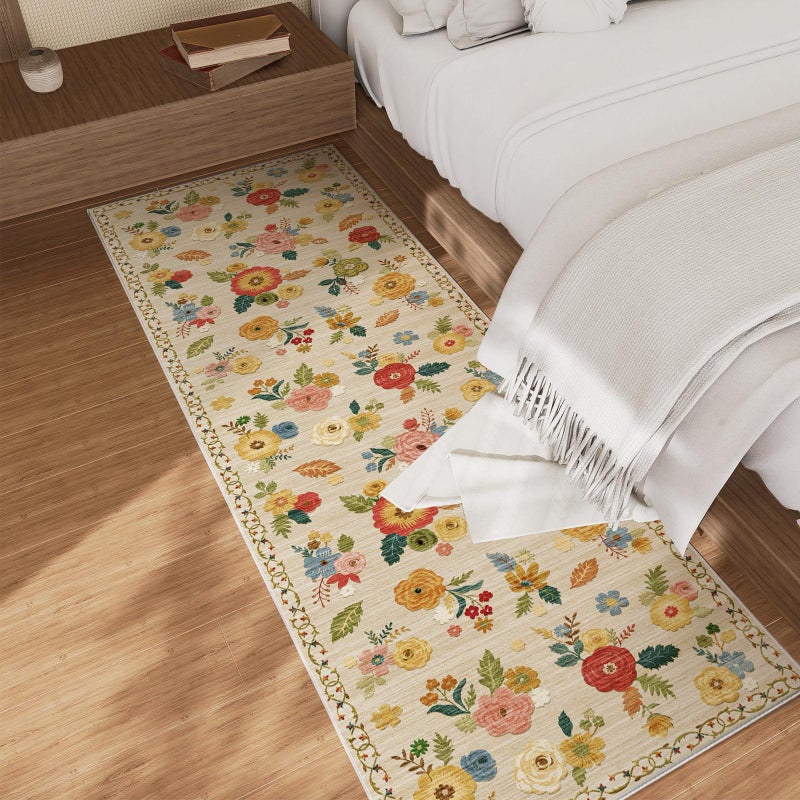 palohom Machine Washable Rug Runners for Hallway: 2'6"x8' Kitchen Runner Rugs with Rubber Backing Non Slip Low Pile Soft Faux Wool Non Shedding Floral Carpet Runner Rug for Bedroom Entryway Living Room Indoor - Image 2