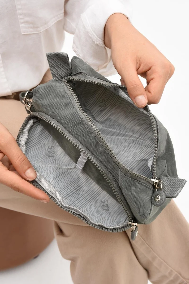 دومينو Gray Crinkle Fabric Multi-Pocket Water Repellent Washable Pencil Case / Wallet Type Make-up Bag