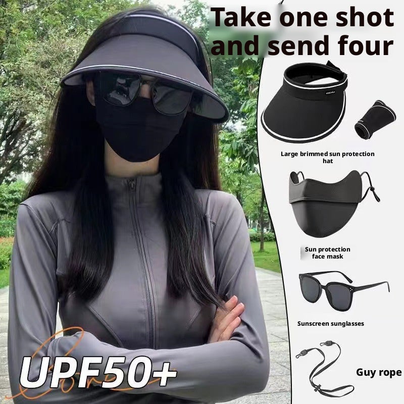 Sun Hat, Mask, Glasses & Windproof Strap 4-Piece Set - Image 1