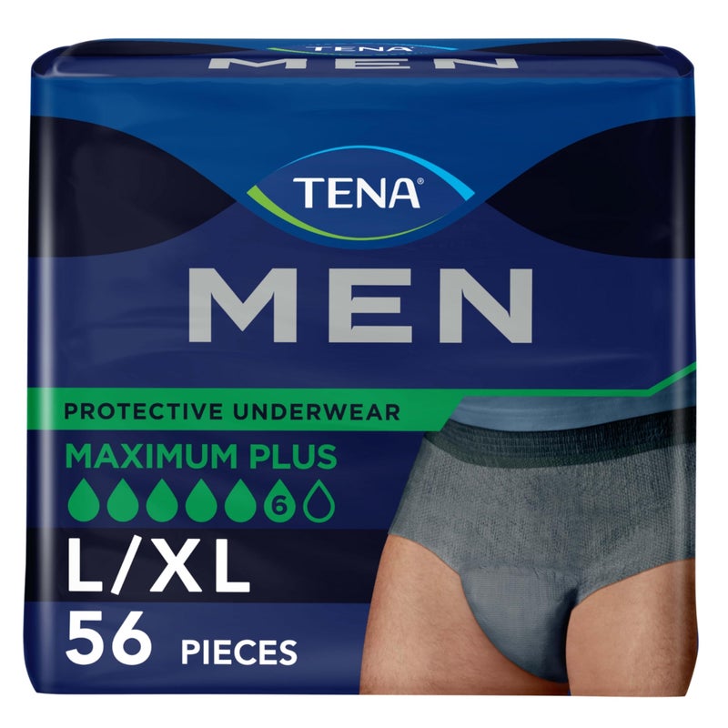 TENA Incontinence Underwear for Men, Maximum Plus Absorbency, L/XL, 56 Count (Waist size 44in-64in) - Image 1