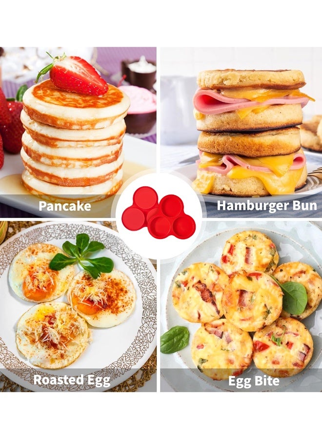 عبوتان من قوالب البيض المصنوعة من السيليكون للقلاية الهوائية، قوالب دائرية كبيرة الحجم 4 بوصة لتحضير سندويشات الإفطار، ولقيمات البيض، وخبز البرجر، والتارت - Image 5