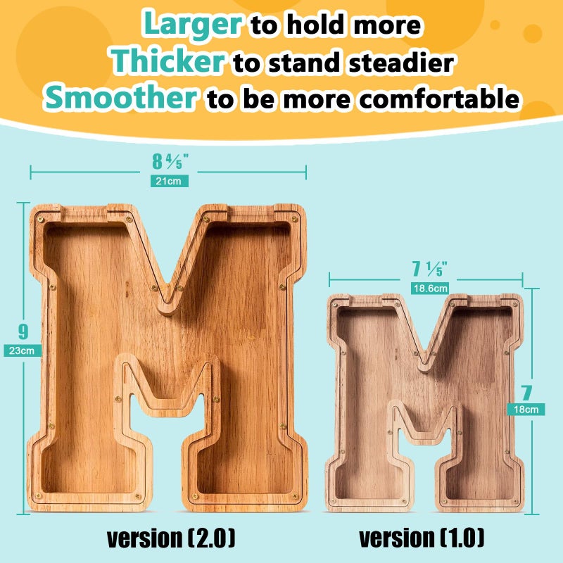 SummiDate Wooden Letter Piggy Bank for Kids Piggy Bank for Boys Girls Toddler Alphabet M Money Bank Personalized Initial Wood Coin Bank Birthday for Kids M - Image 3