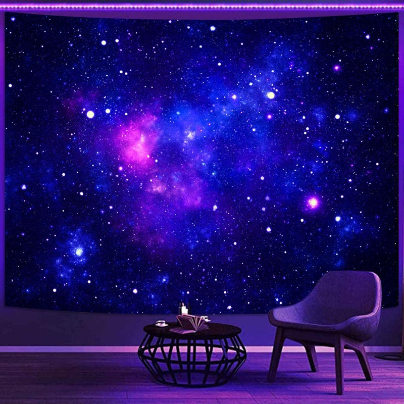 Faxdong Blacklight Galaxy Universe Space Tapestry, UV Reactive Starry Night Sky Mysterious Nebula Stars Ceiling tapestries for Bedroom Backdrop Wall Decor 36Ã—48 inch - Image 1