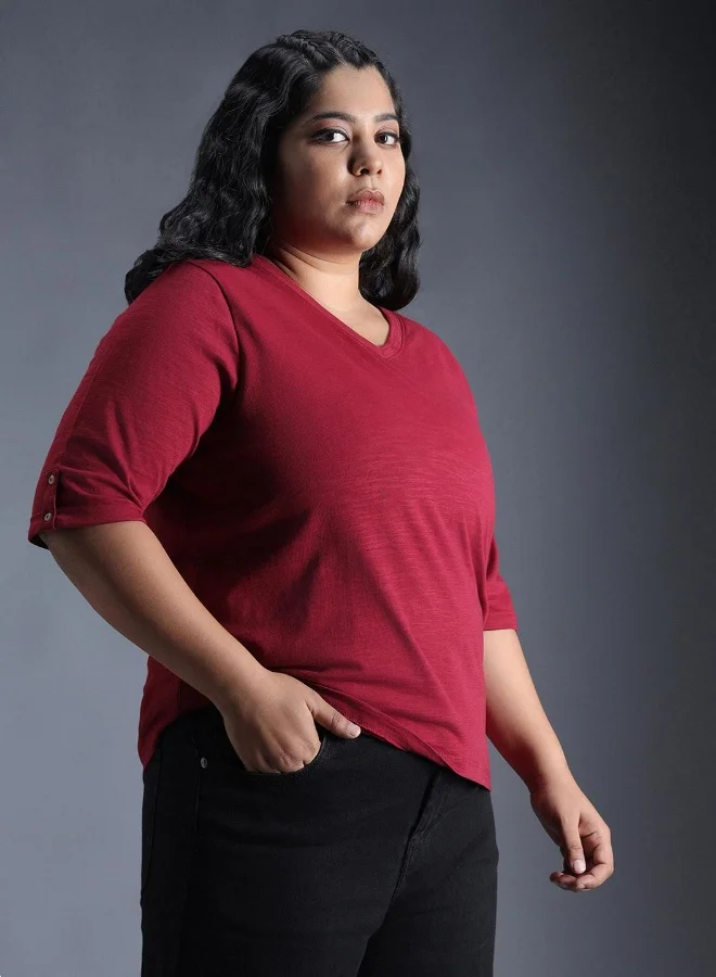 Women's Red 100% Cotton Solid Pattern Regular Fit T-Shirt