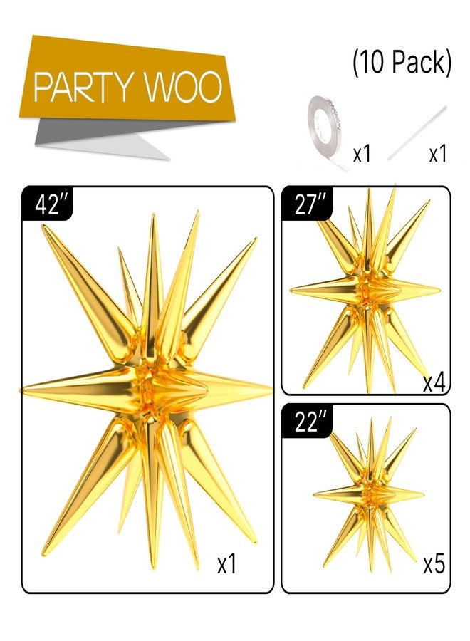 PartyWoo Metallic Gold Star Foil Balloons 10pcs Different Sizes Pack of 42 27 22 Inch Explosion Spike Mylar Balloons for Graduation Wedding Anniversary Bachelorette Birthday Party Decorations - Image 3