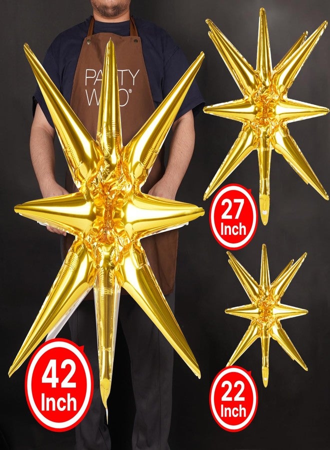 PartyWoo Metallic Gold Star Foil Balloons 10pcs Different Sizes Pack of 42 27 22 Inch Explosion Spike Mylar Balloons for Graduation Wedding Anniversary Bachelorette Birthday Party Decorations - Image 2