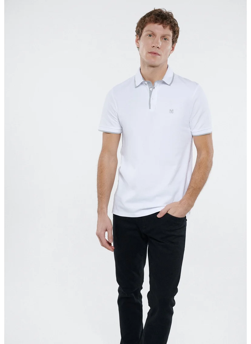 مافي Blue Men's White Polo T-Shirt with Gray Stripe Detail 062373-27879