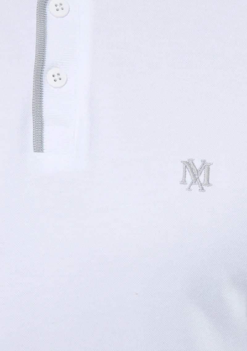 مافي Blue Men's White Polo T-Shirt with Gray Stripe Detail 062373-27879
