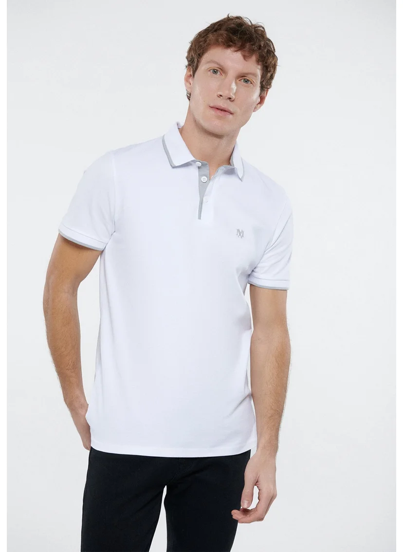 MAVI Blue Men's White Polo T-Shirt with Gray Stripe Detail 062373-27879