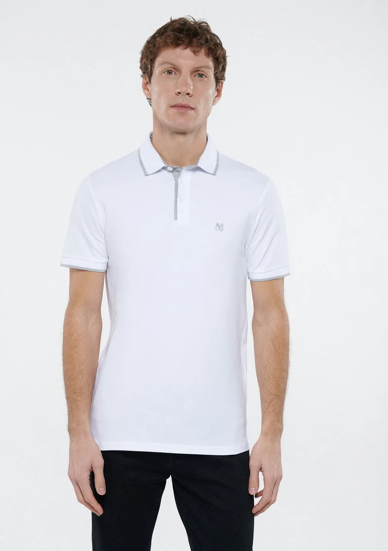 مافي Blue Men's White Polo T-Shirt with Gray Stripe Detail 062373-27879