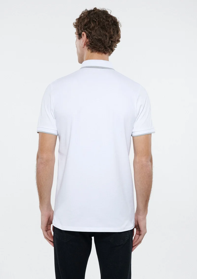 مافي Blue Men's White Polo T-Shirt with Gray Stripe Detail 062373-27879