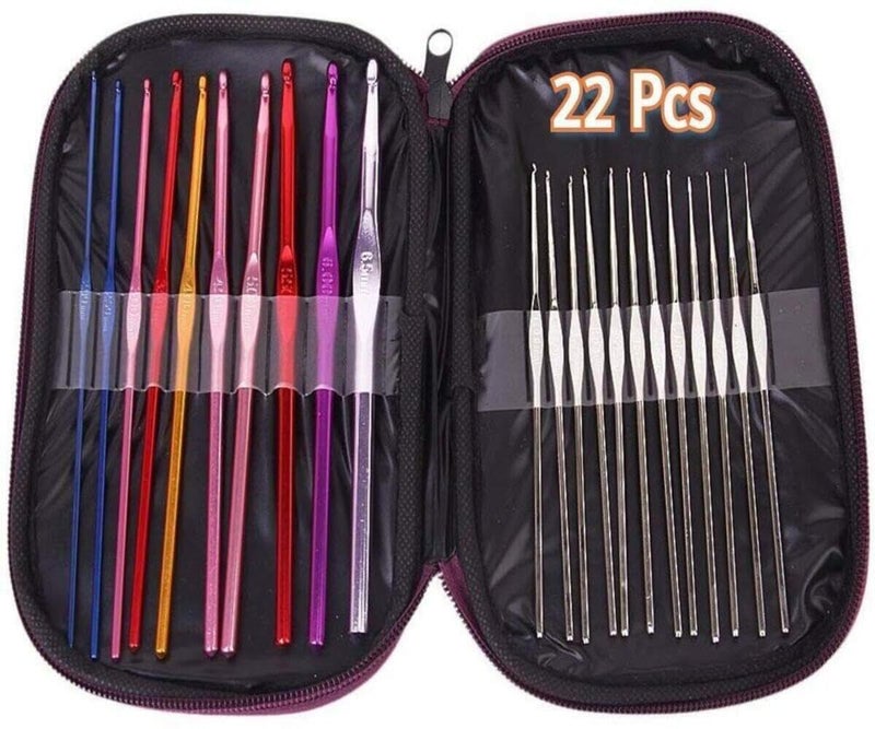 Tusmad crochet hooks set steel, Aluminium Crochet Hooks Knitting Needles Set withErgonomic Knitting Knit Needles, Weave Yarn Set Ultimate Sewing, Craft, Sweater, Woolen Cloth, Yarn, Thread Case (Multicolour) - 22 Piecesc - Image 1