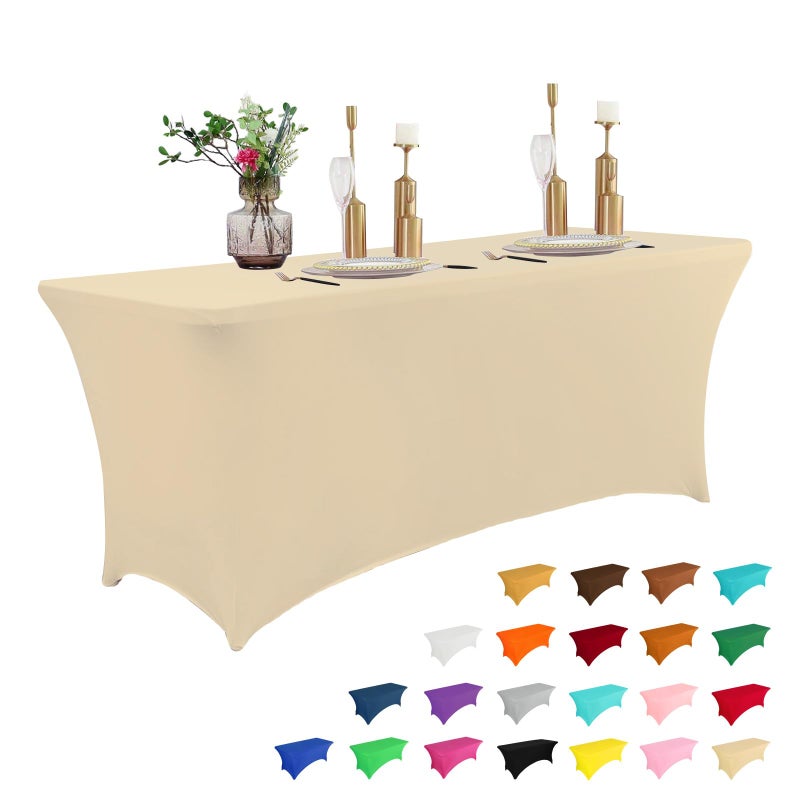 IVAPUPU 6FT Table Cloth for Rectangular Fitted Events Stretch Champagne Table Covers Washable Cover Spandex Tablecloth Protector for Party Wedding Cocktail Banquet Festival
