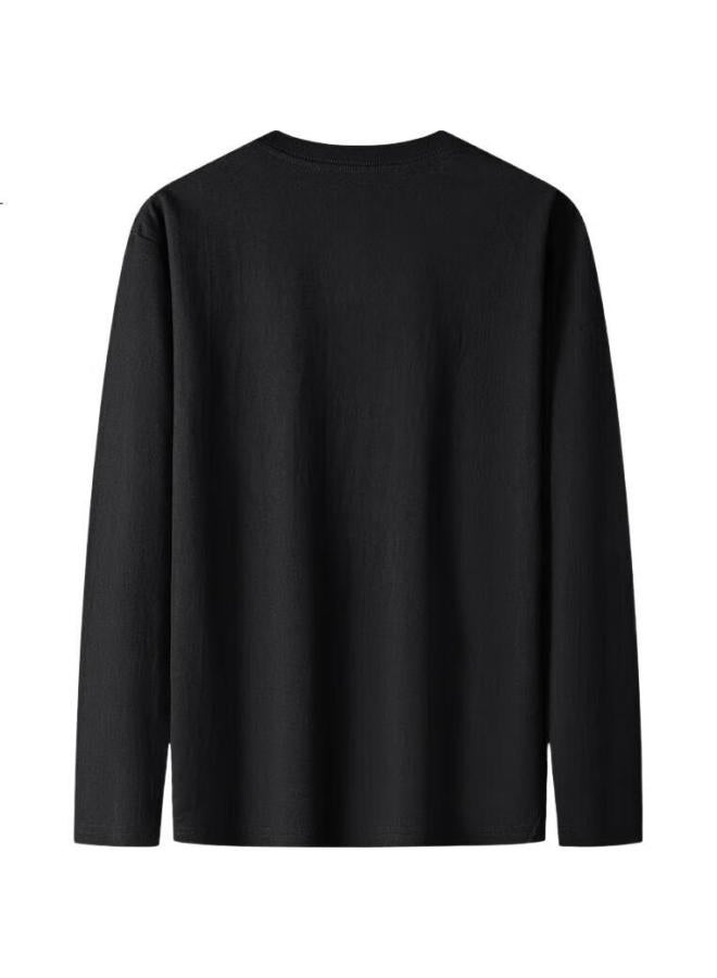 LIMENG 230G Thickened American-Style Pure Cotton Long-Sleeve T-Shirt For Men, White Inner Layer, Round Neck, Loose Undershirt, Black, Xl - Image 3