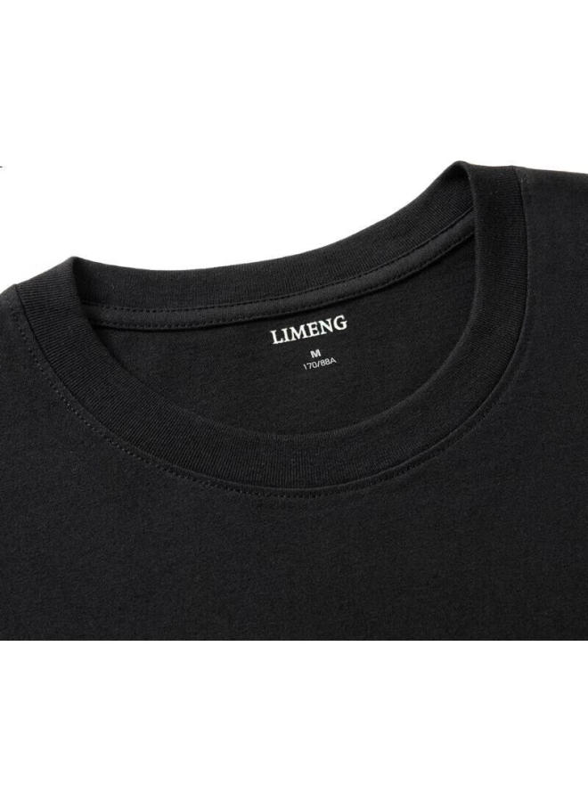 LIMENG 230G Thickened American-Style Pure Cotton Long-Sleeve T-Shirt For Men, White Inner Layer, Round Neck, Loose Undershirt, Black, Xl - Image 2