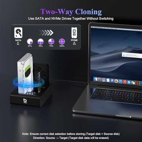 xiaobi M.2 NVMe & SATA Hard Drive Docking Station, USB C 10Gbps Hard Drive cloner for M.2 PCIe NVMe + SATA 2.5”/3.5” HDD Converter, Offline Cloning, Tool-Free, Cooling Fan - Image 5
