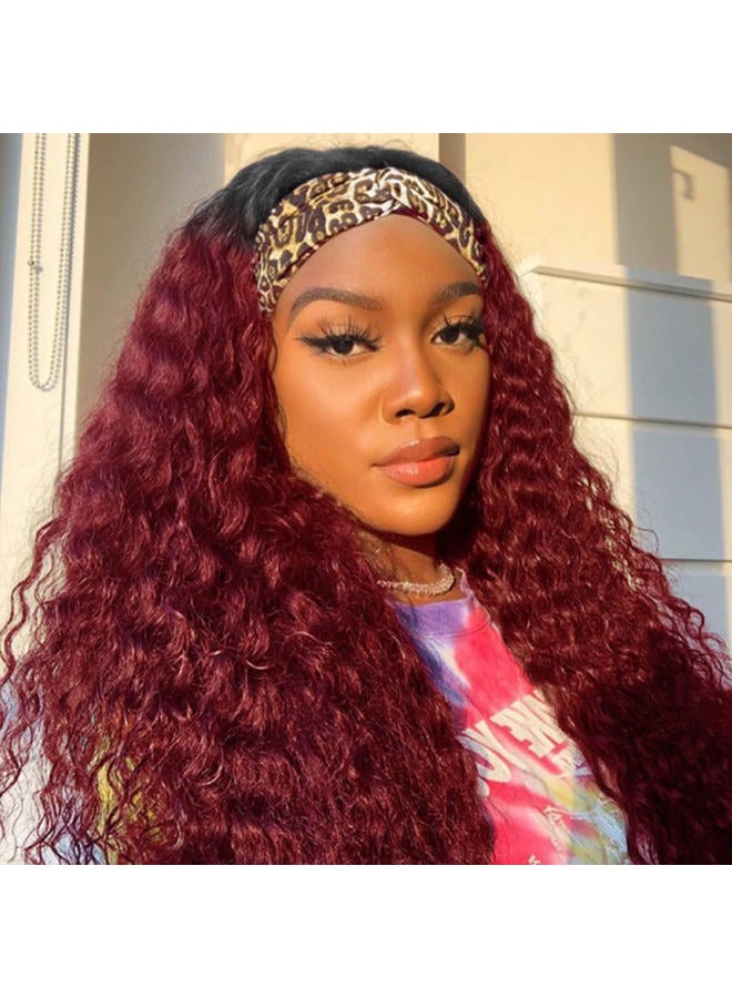 Aiterina Headband Wig deep wave human hair wigs for Black Women Brazilian Remy Hair Glueless Non Lace Front Wig 150% Density (22 inch, 1B/99J) - Image 4