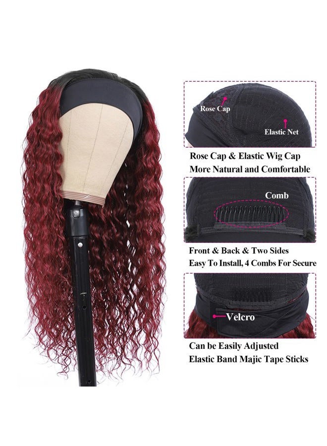 Aiterina Headband Wig deep wave human hair wigs for Black Women Brazilian Remy Hair Glueless Non Lace Front Wig 150% Density (22 inch, 1B/99J) - Image 3