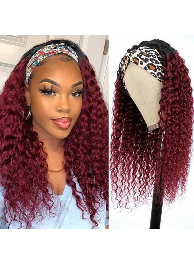 Aiterina Headband Wig deep wave human hair wigs for Black Women Brazilian Remy Hair Glueless Non Lace Front Wig 150% Density (22 inch, 1B/99J) - Image 1