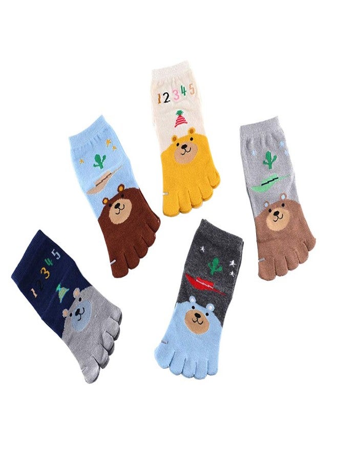Antcher 5 Pairs Toddler Baby Girls Boys Cotton Hosiery Toe Socks Cute Kids Cartoon Animal Five Fingers Crew Ankle Socks (US, Age, 3 Years, 6 Years) - Image 1