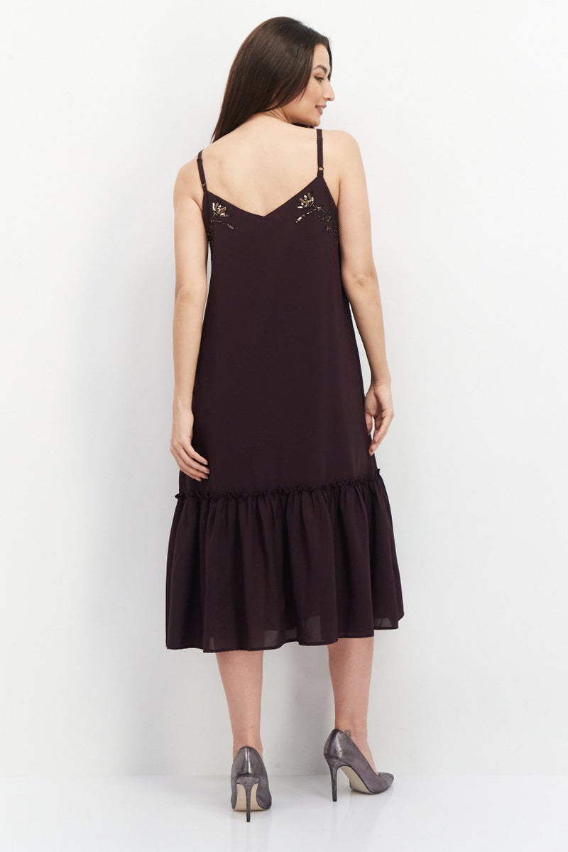 promod Women Textured Casual Midi Dress, Dark Purple - Image 3