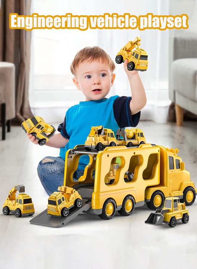 Truck playset Engineering vehicle playset Double Decker Truck Set Toy Theme engineering vehicle set With lights and music - Image 1