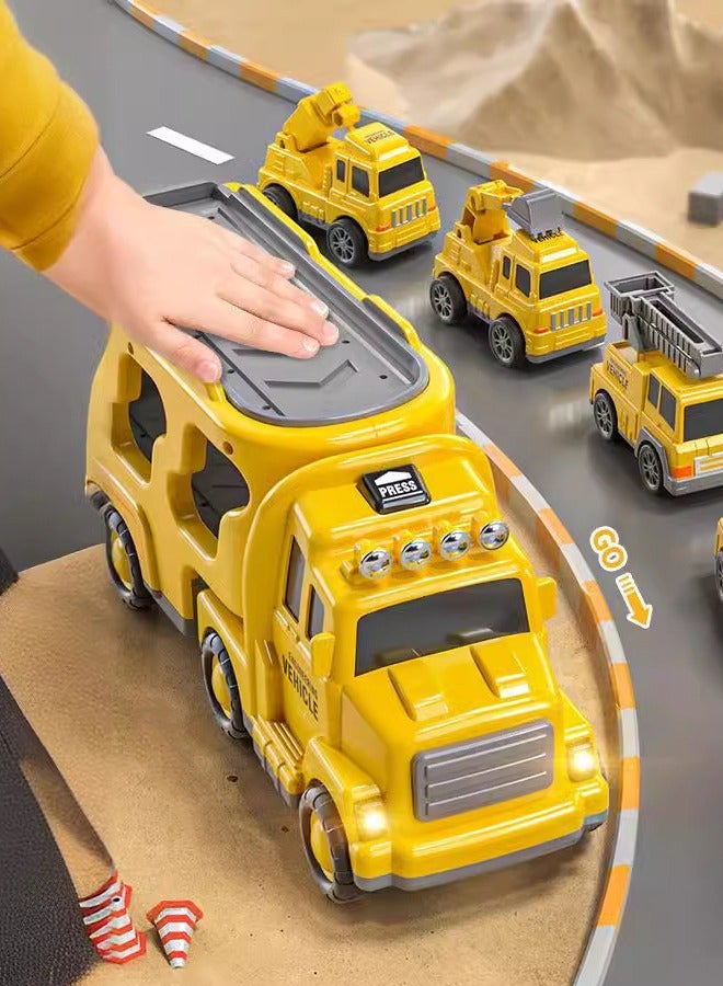 Truck playset Engineering vehicle playset Double Decker Truck Set Toy Theme engineering vehicle set With lights and music - Image 3