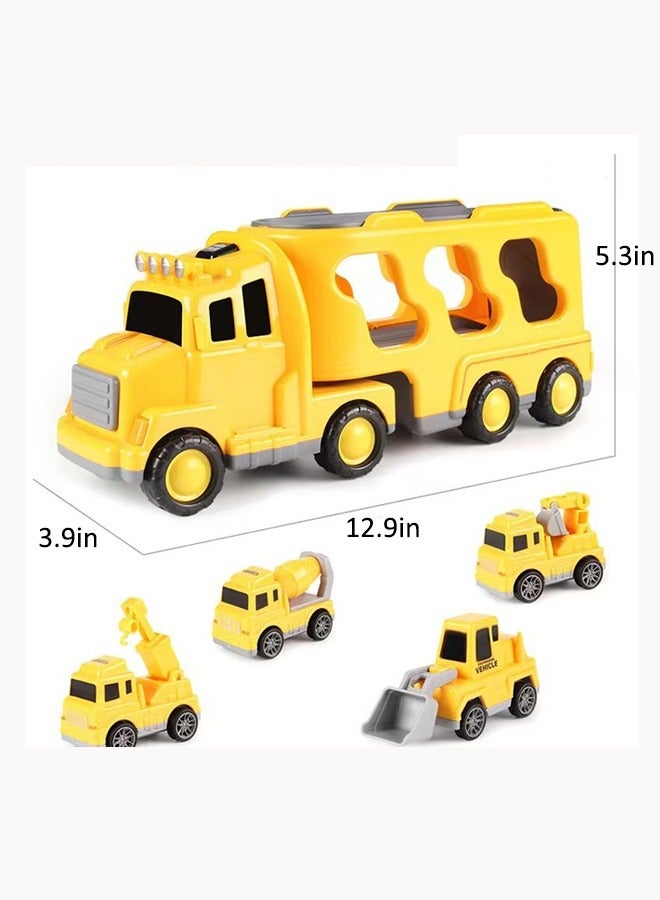 Truck playset Engineering vehicle playset Double Decker Truck Set Toy Theme engineering vehicle set With lights and music - Image 2