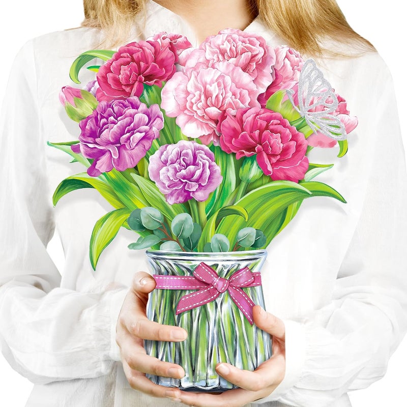 Airpark Pop Up Flower Card, 3D Greeting Card – Pink Carnations – For Mom, Grandma – Ideal for Mother’s Day, Birthday, Appreciation - Image 1