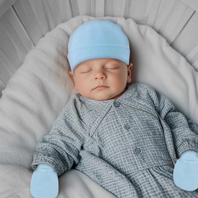 Fecawd Baby Hats and Mittens Newborn Hats Gloves Infant Beanie Soft Cap Mitten Sets for 0-6 Months Boys Girls (Blue,4 Pcs) - Image 2