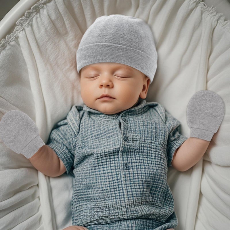 Fecawd Baby Hats and Mittens Newborn Hats Gloves Infant Beanie Soft Cap Mitten Sets for 0-6 Months Boys Girls (Blue,4 Pcs) - Image 5