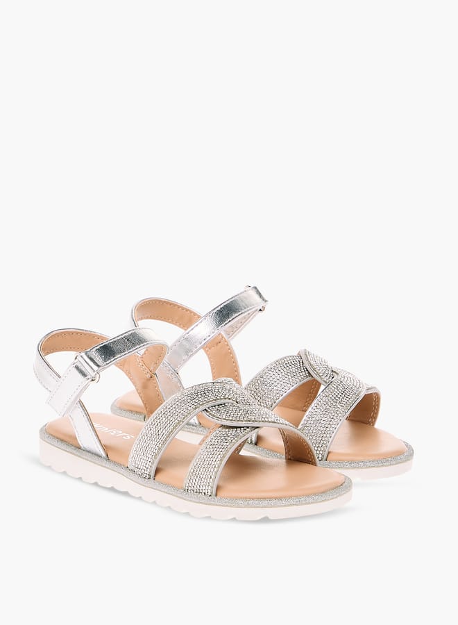 JUNIORS Girls Embellished Flat Sandals With Hook And Loop Closure - Image 2