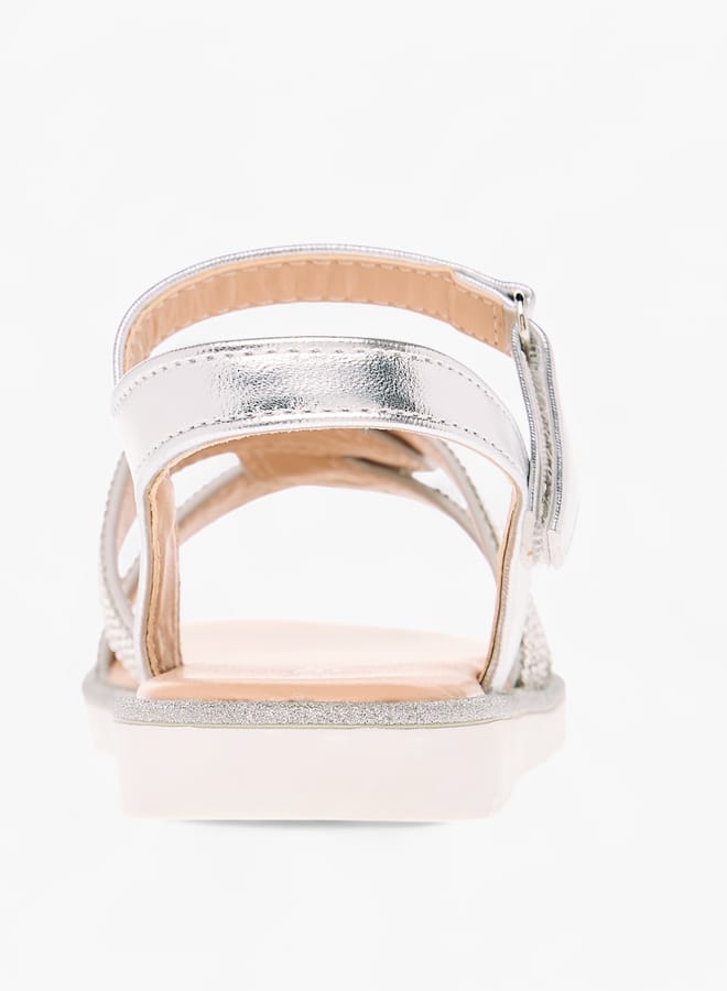 JUNIORS Girls Embellished Flat Sandals With Hook And Loop Closure - Image 5