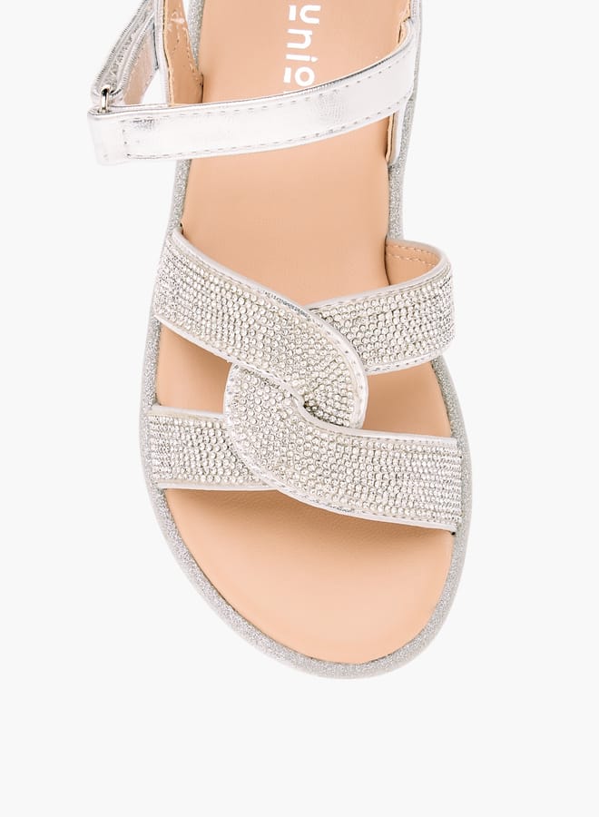 JUNIORS Girls Embellished Flat Sandals With Hook And Loop Closure - Image 4