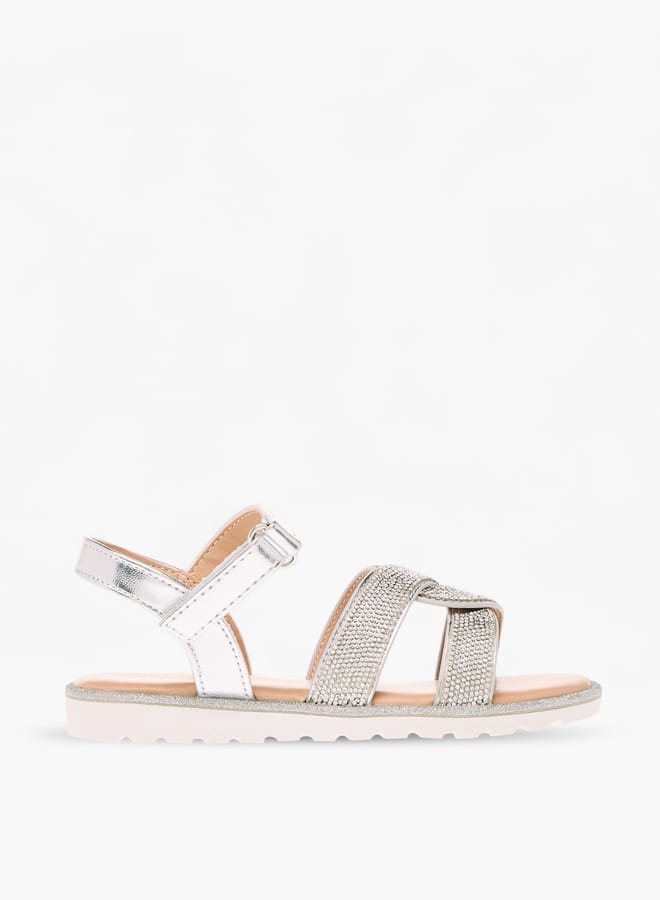 JUNIORS Girls Embellished Flat Sandals With Hook And Loop Closure - Image 1