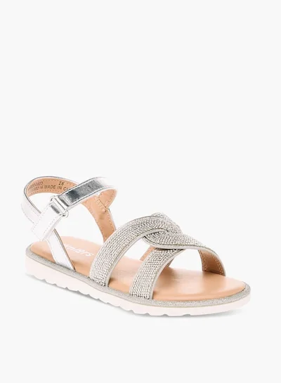 JUNIORS Girls Embellished Flat Sandals With Hook And Loop Closure